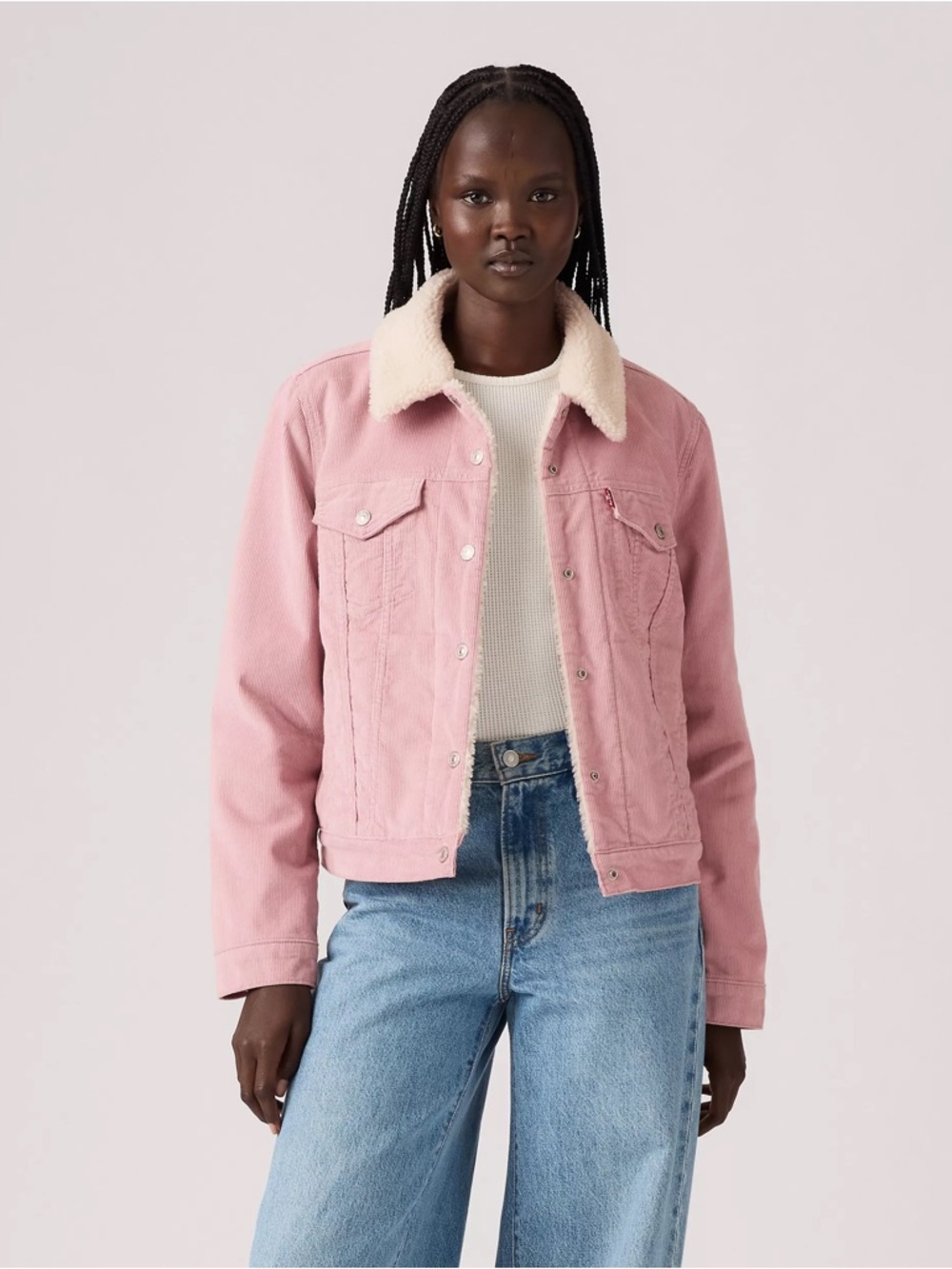 Levi’s Pink Sherpa Corduroy Trucker Jacket